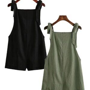 Lightweight Olive Green Overall Romper with pockets and adjustable straps